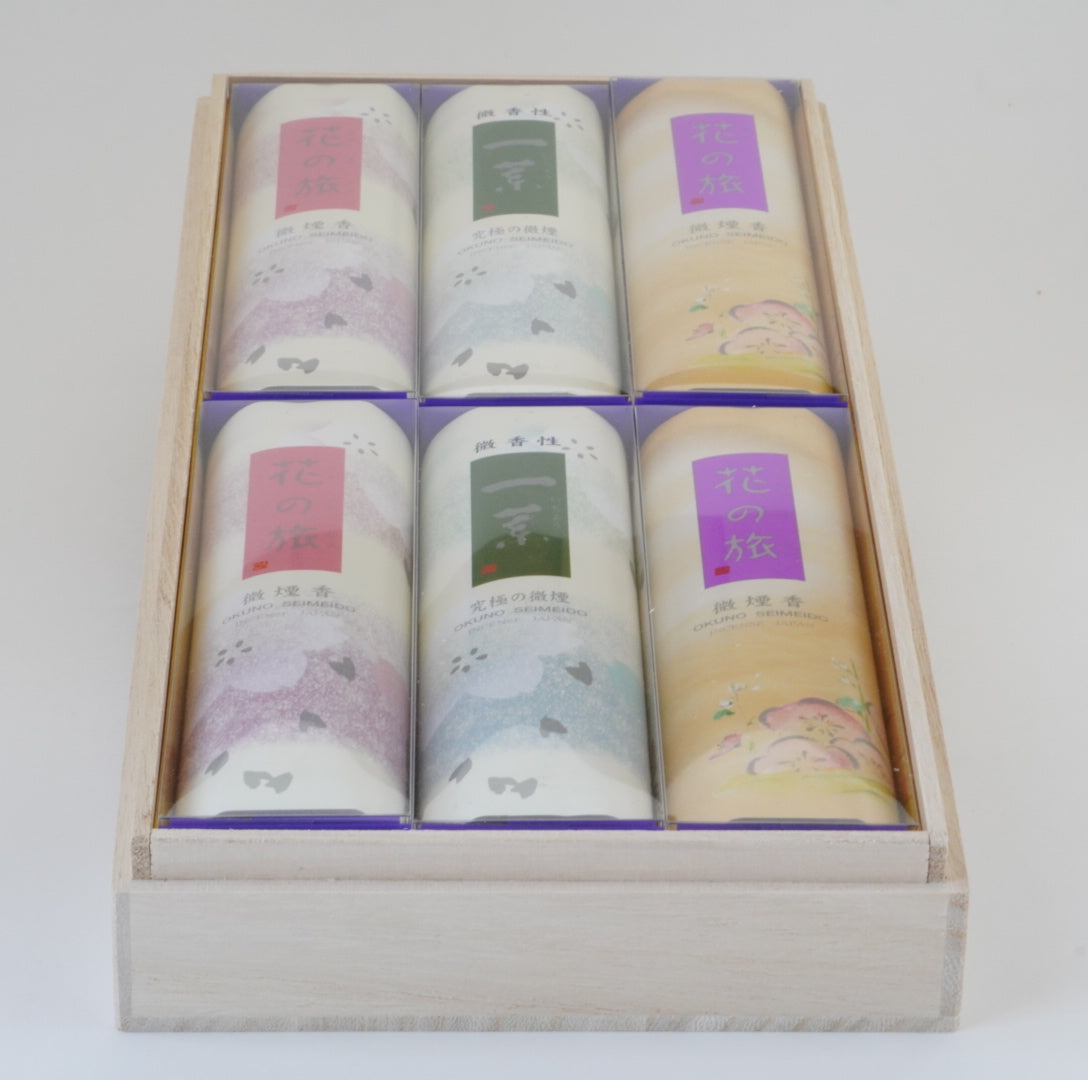 奥野晴明堂のお線香 花の旅 アソート 短寸6函 桐箱