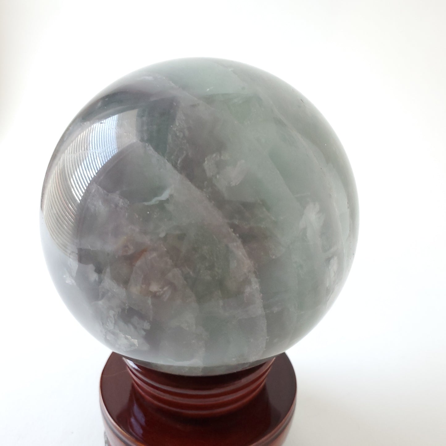 フローライト 鑑賞石 丸玉 木製台付 約100ミリ