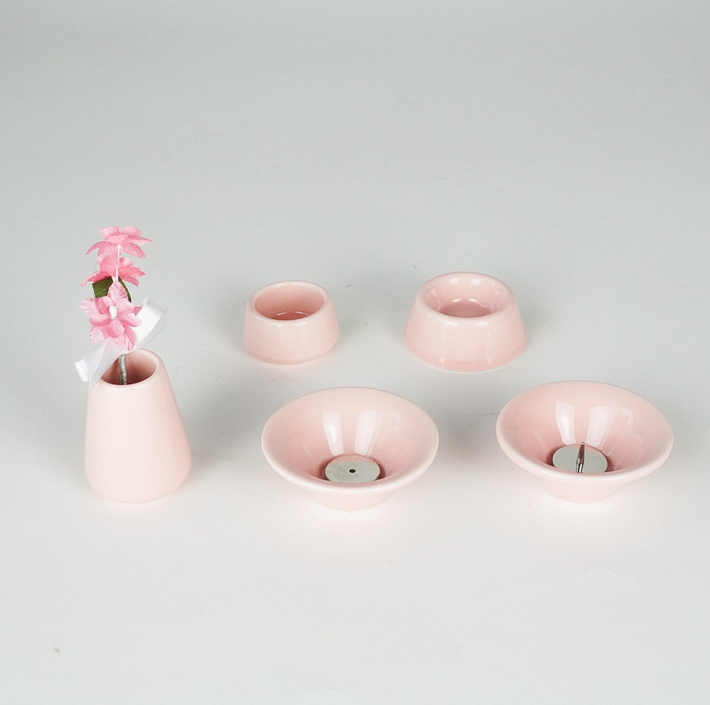 ペットちゃん　仏具８点セット　陶器　ピンク